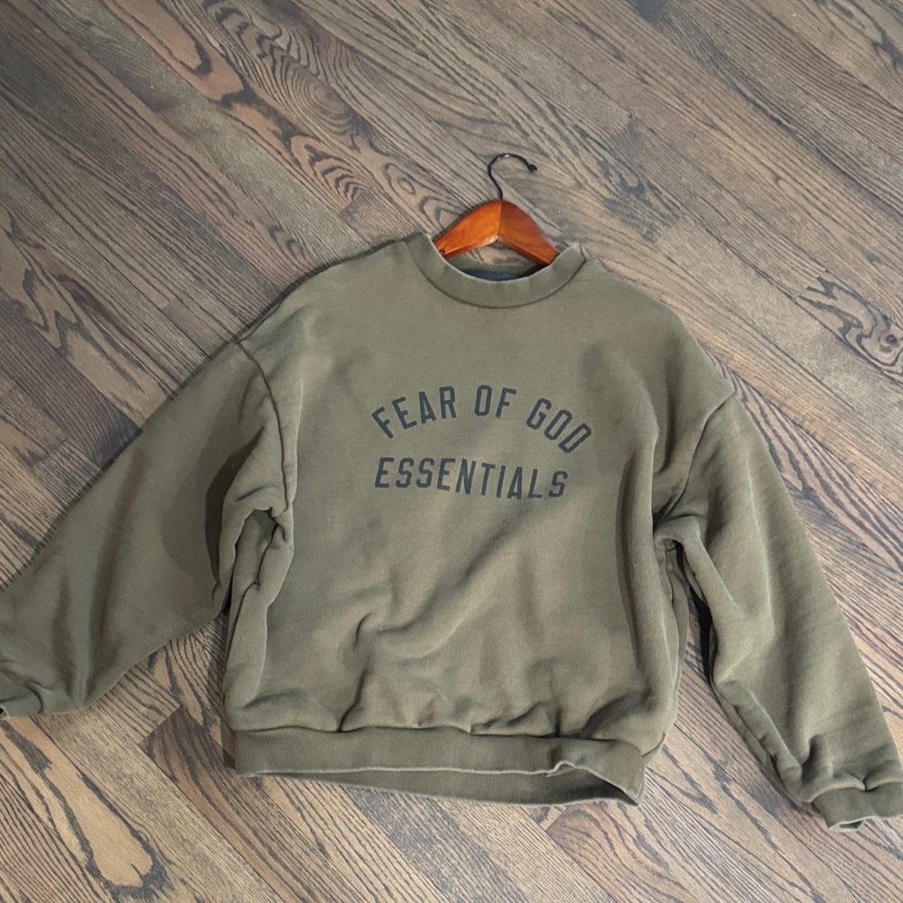 Fear of God Essentials Olive Green Crewneck Sweatshirt